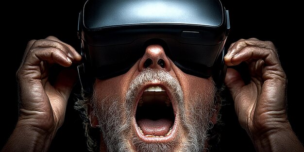 A close-up shot of a person wearing a VR headset, intensely focused on a virtual training simulation. The display inside the headset shows a complex engineering model with interactive elements. The image highlights the immersive and practical applications of VR in professional training.