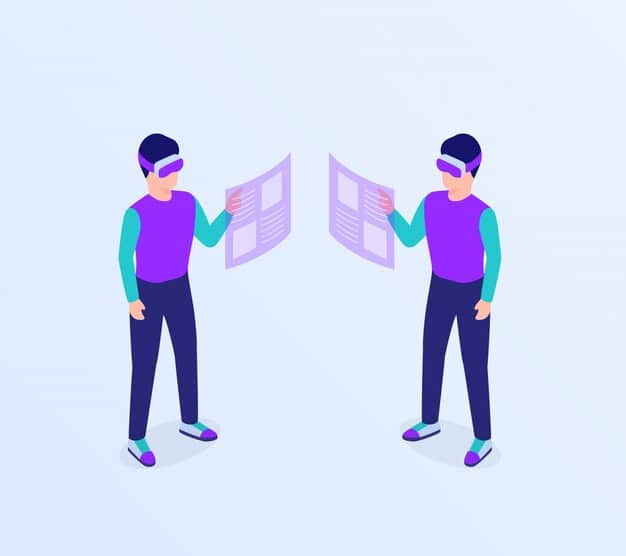A split screen showing a user immersed in a VR experience on one side and legal paperwork and data privacy icons on the other half, depicting the contrast and connection between user experience and legal compliance. Focus on the user's privacy being paramount.