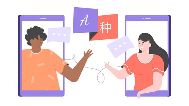A split-screen image showing two different AR language learning apps. On one side, a user is interacting with the Mondly chatbot, practicing a conversation with a virtual waiter. On the other side, a user is using the Memrise app to identify objects in their kitchen, with the app displaying the names of the objects in the target language.