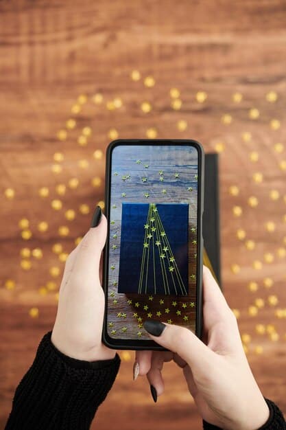 A close-up of a smartphone screen showing an AR application overlaid on a view of a geyser in Yellowstone National Park, displaying information about the geyser's eruption patterns and geological history.