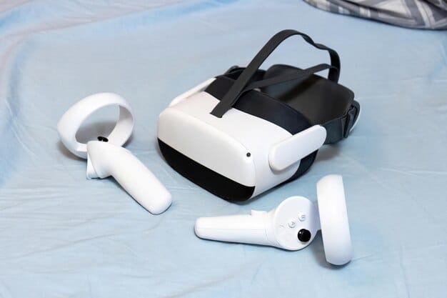 A variety of VR lens adapters for different VR headset models, neatly organized in a storage case, accompanied by cleaning supplies like a microfiber cloth and lens cleaning solution.