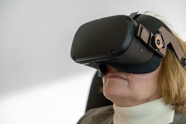 A close-up view of a VR headset with eye-tracking sensors highlighting how the technology captures the user's gaze. The image emphasizes the precision and technological sophistication of the eye-tracking system.
