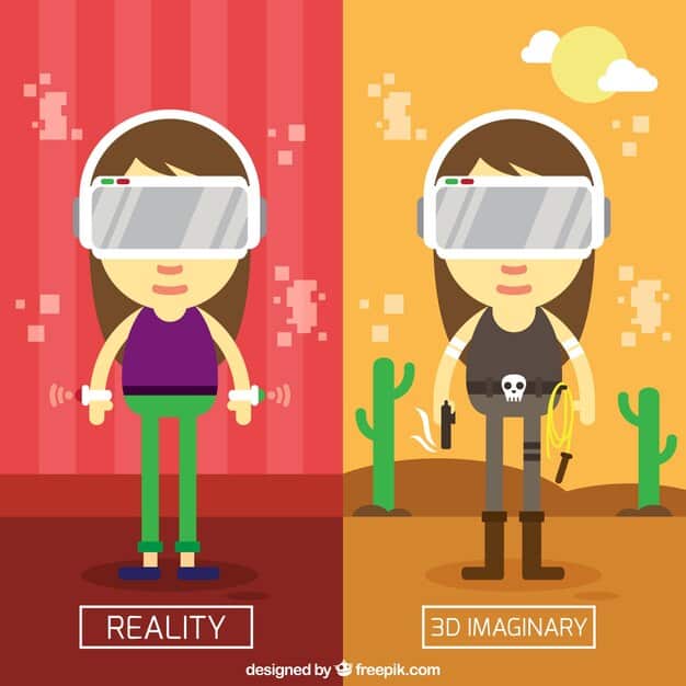 A side-by-side comparison showing a narrow field of view versus a wide field of view in a VR headset, with text annotations highlighting the difference in visual range and immersion.