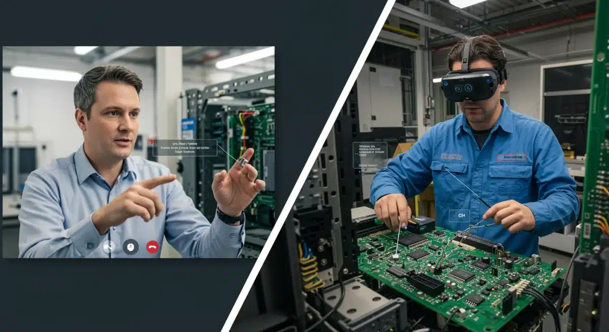 Remote expert guiding field technician with augmented reality overlay