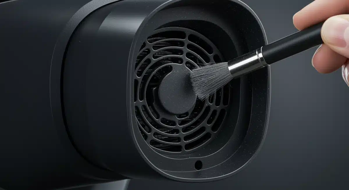 Cleaning VR headset cooling vents with a small brush