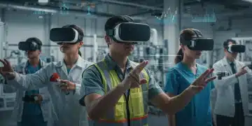 VR Training Solutions: Driving 15% ROI in Q1 2025 for US Industries Professionals training with VR headsets, demonstrating workforce development and financial impact in U.S. industries.