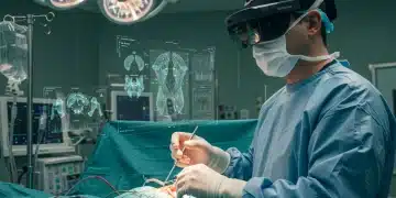 Surgeon using AR headset for enhanced precision in operating room