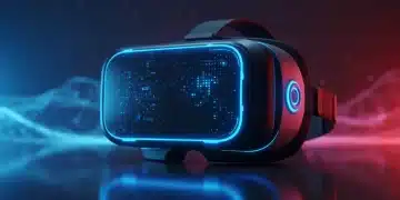 Futuristic VR headset displaying high-resolution virtual environment