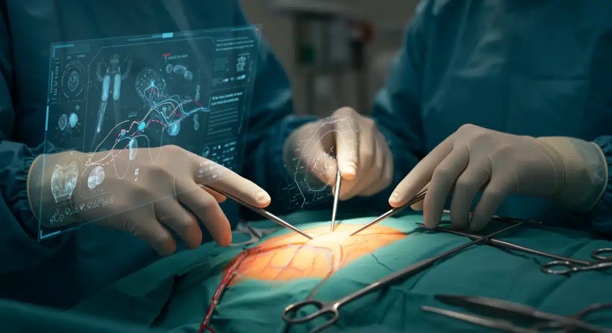 Holographic display showing patient anatomy during AR-assisted surgery