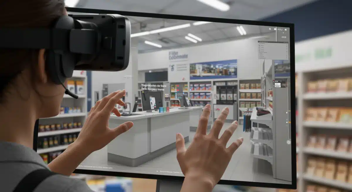 VR headset displaying retail customer service training simulation