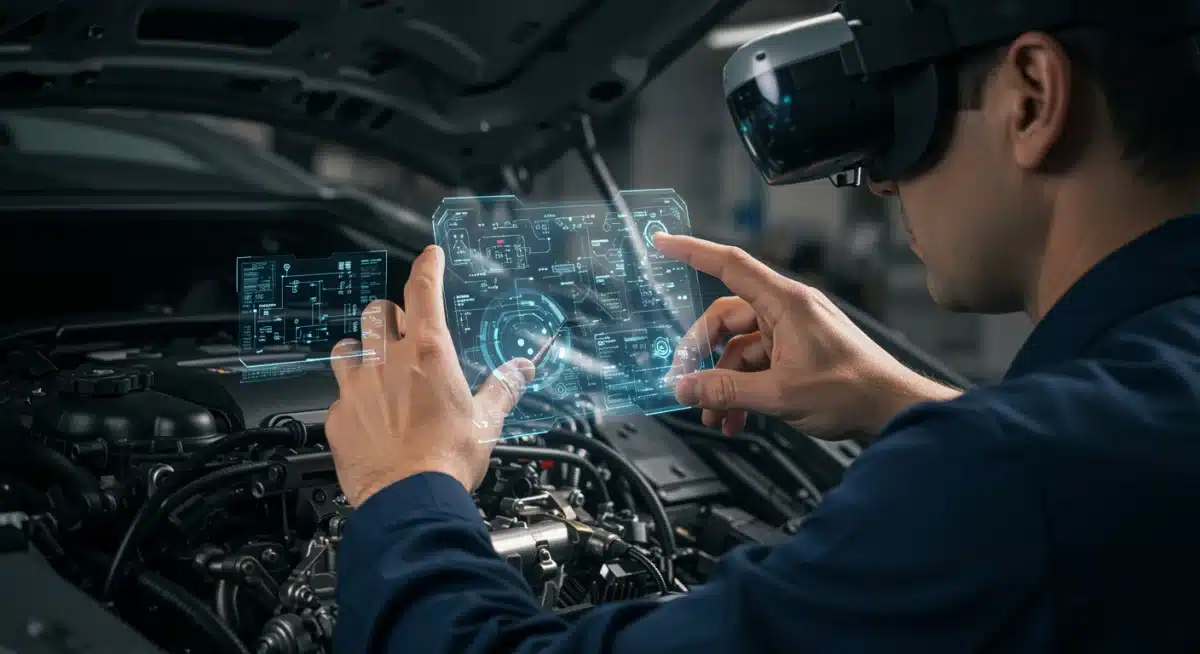 Technician using AR headset for real-time, step-by-step guidance on a complex repair task.