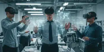 AR-Powered Remote Collaboration: 10% Productivity Boost by 2026 Professionals collaborating remotely with AR headsets, overlaying digital information