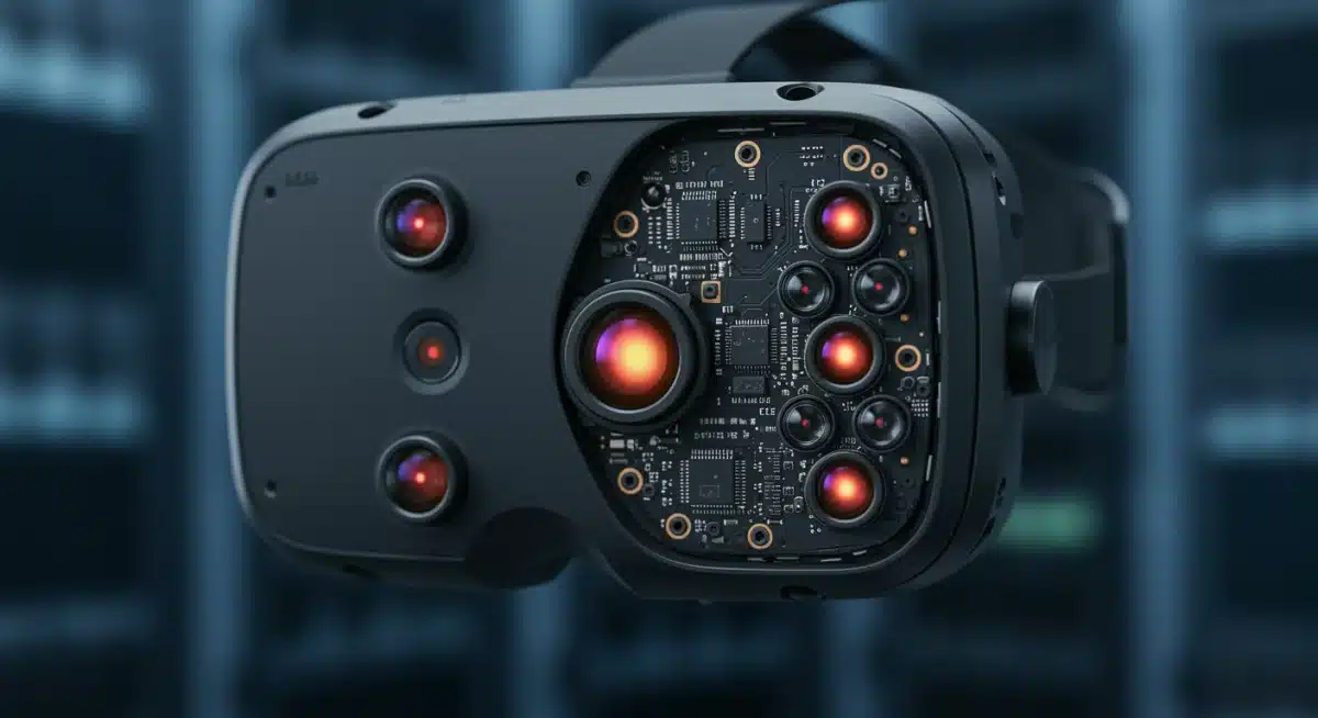 Internal components of an advanced enterprise VR headset, showcasing high-resolution display technology.