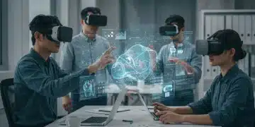 Futuristic product designers using VR headsets to accelerate development