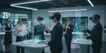 Professionals engaging in a virtual reality showroom, increasing sales conversions