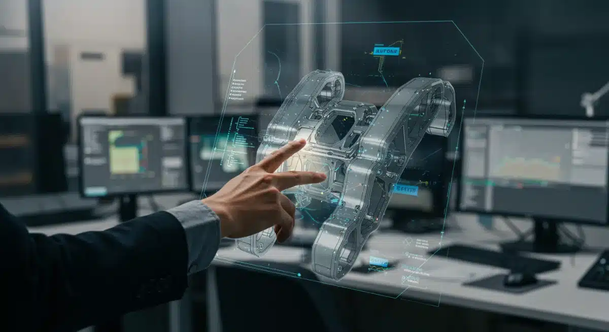 Augmented reality overlay showing detailed component analysis on a virtual prototype