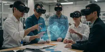 Engineers using AR headsets to design products in a US manufacturing plant
