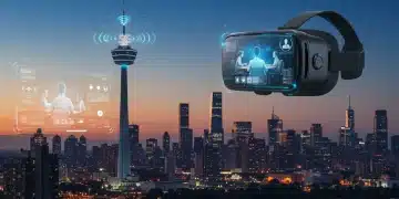 Futuristic VR headset with 5G network for remote collaboration