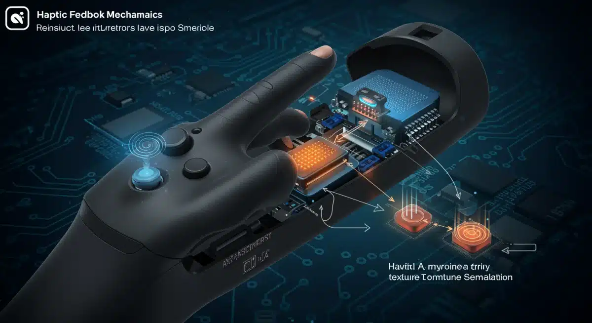 Diagram illustrating internal haptic feedback mechanisms in a VR controller