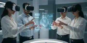 Professionals collaborating in advanced VR environment