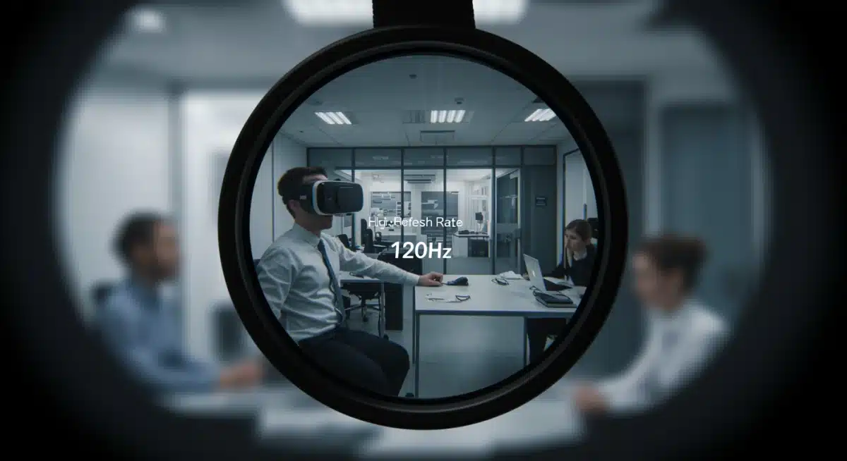 Close-up of VR headset lens demonstrating smooth 120Hz refresh rate visuals