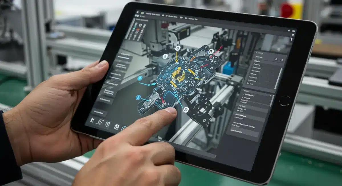 Augmented reality overlay displaying assembly instructions on a tablet