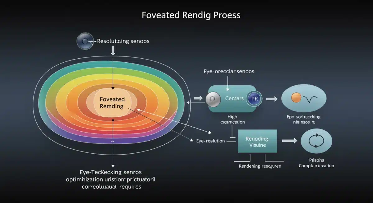 Detailed diagram depicting foveated rendering process with high and low resolution zones