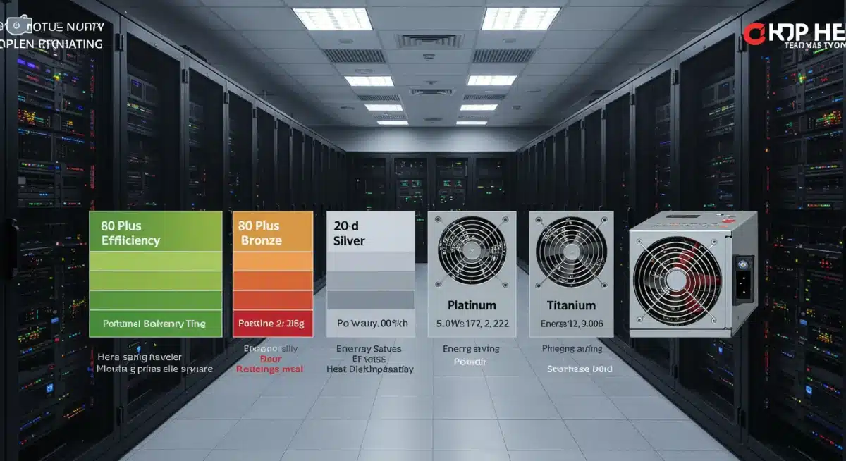 Infographic comparing 80 Plus PSU efficiency ratings and energy savings.