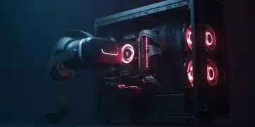 Futuristic VR headset connected to powerful PC with glowing components, highlighting PSU importance.