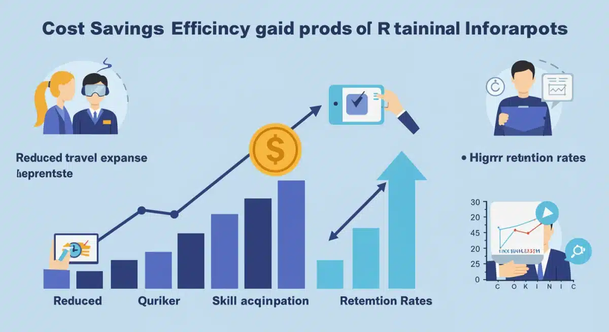 Infographic comparing cost savings and efficiency of VR training versus traditional methods.