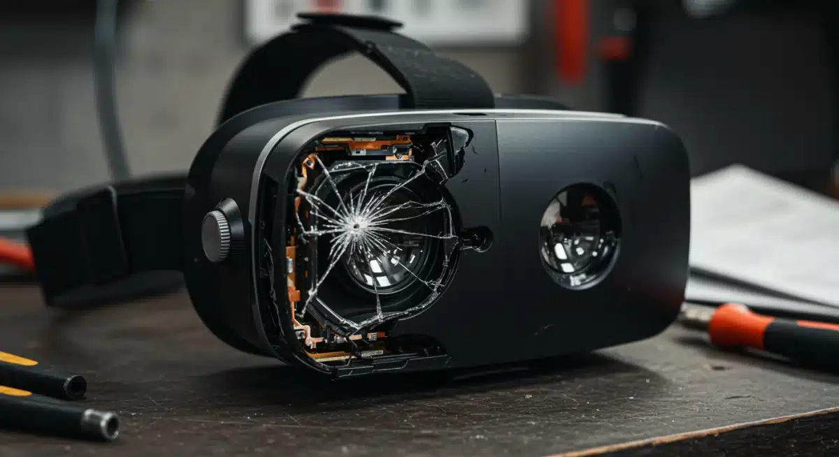 Damaged VR headset requiring repair, symbolizing potential unexpected costs