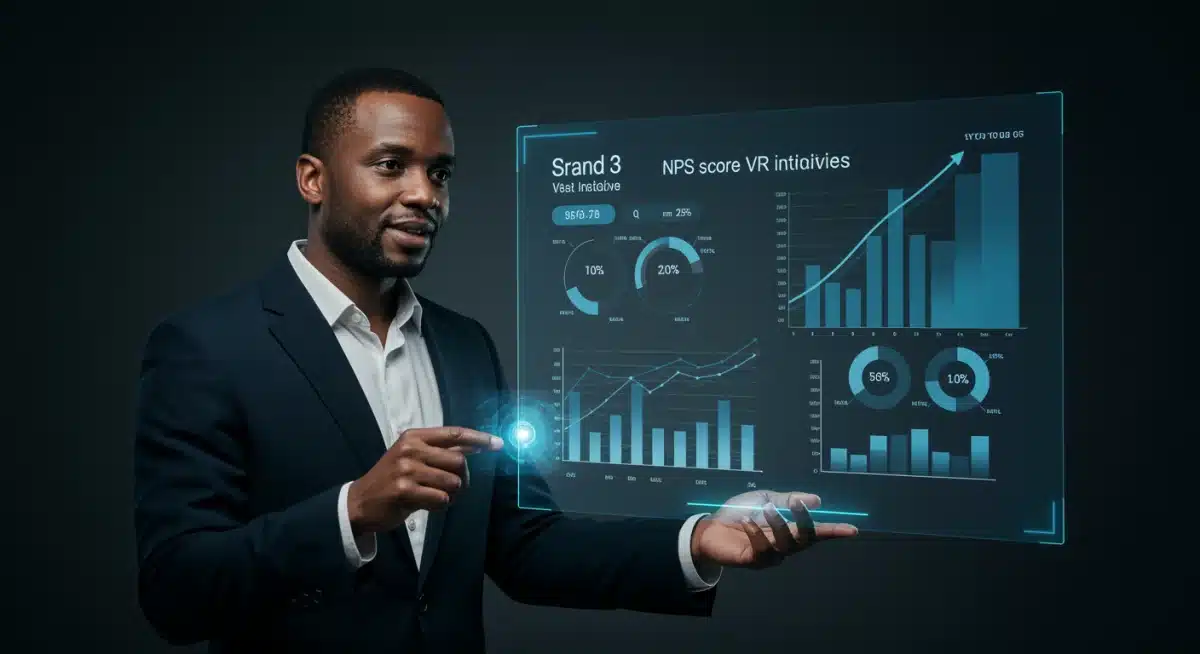 Brand executive reviewing increased NPS scores from VR initiatives.