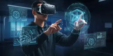 Creative professional using VR headset for 3D design