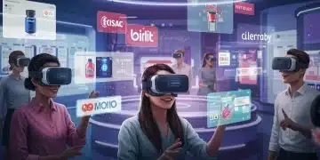 People engaging with virtual reality experiences, showcasing enhanced customer interaction.
