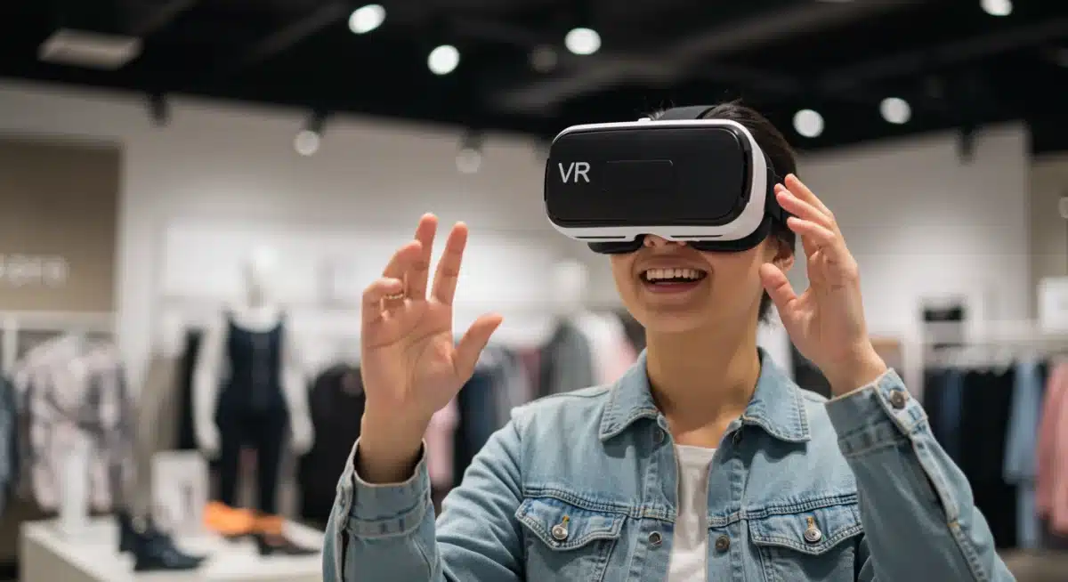 Customer virtually trying on products in a VR retail experience.