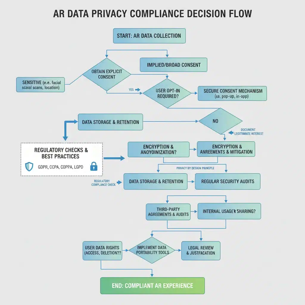 Flowchart detailing AR data privacy compliance steps for developers.
