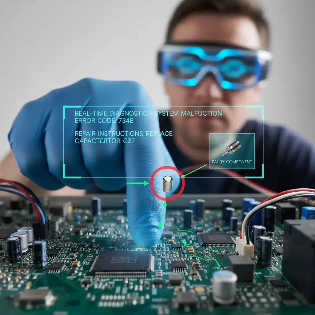 AR overlay showing diagnostic data on circuit board