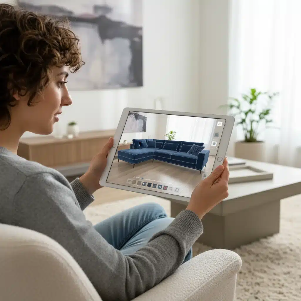 Customer using AR app to visualize furniture in their home