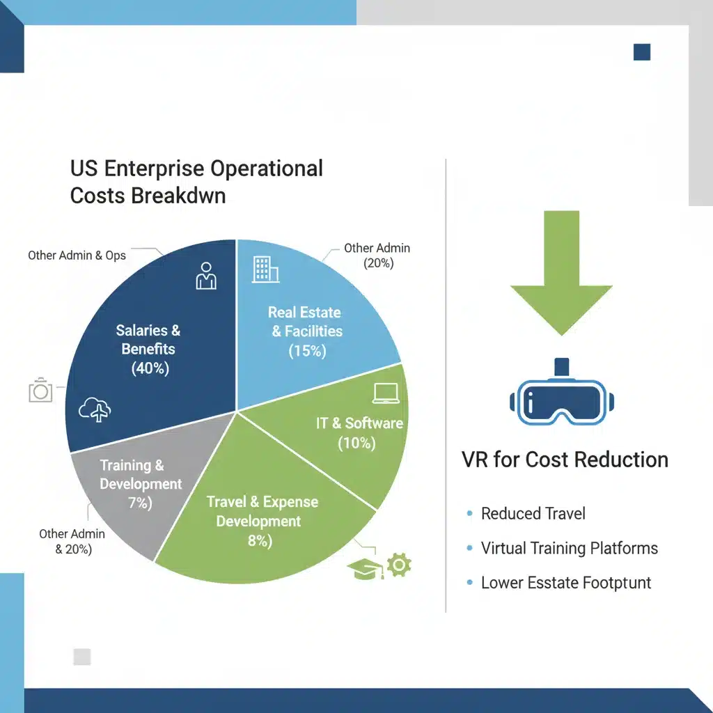 Infographic showing operational cost breakdown and VR impact on reduction.
