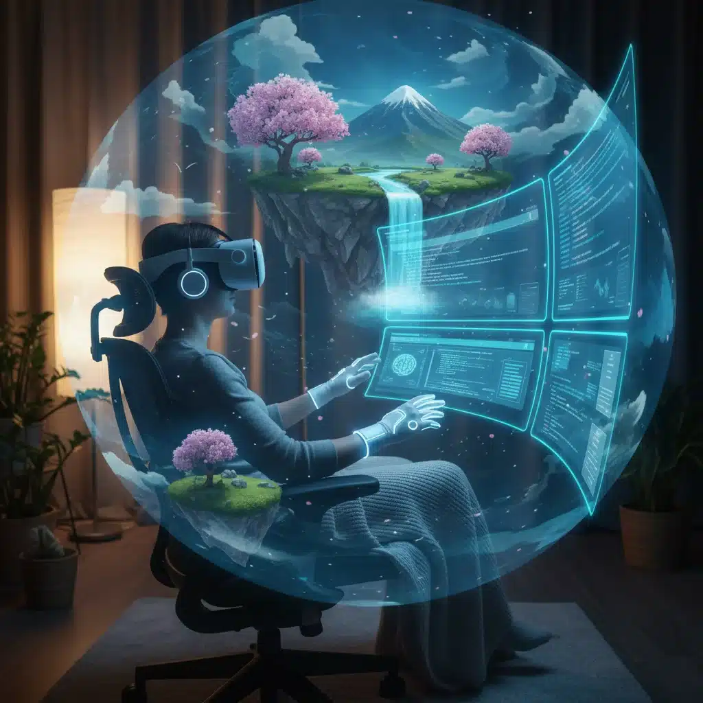 Remote worker achieving deep focus in a virtual reality productivity environment