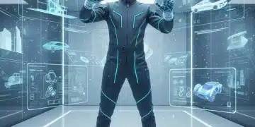 Designer interacting with virtual reality design software in 2026, creating 3D models.