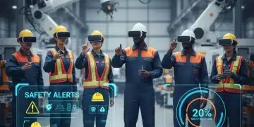 Workers engaging in virtual reality safety training to enhance OSHA compliance and reduce workplace incidents.