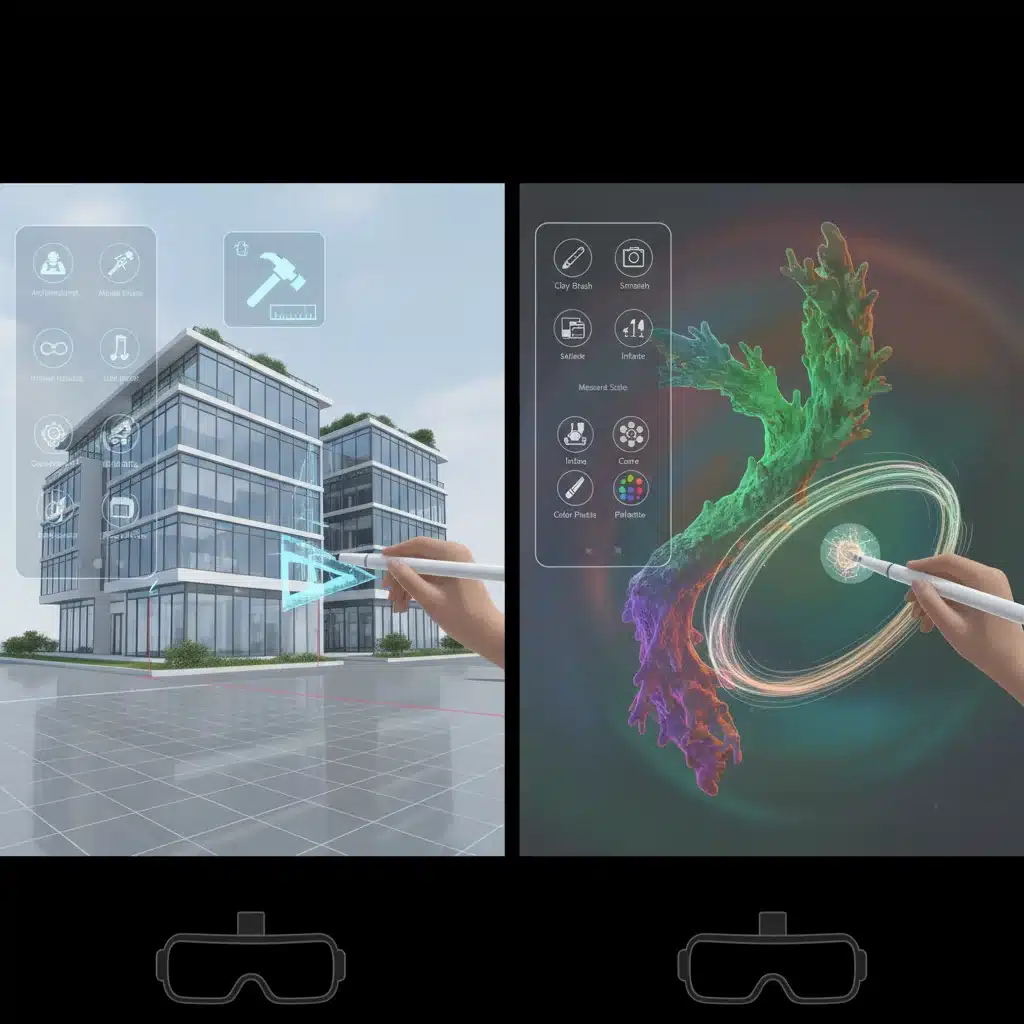 Comparison of different VR design software interfaces and their unique features.
