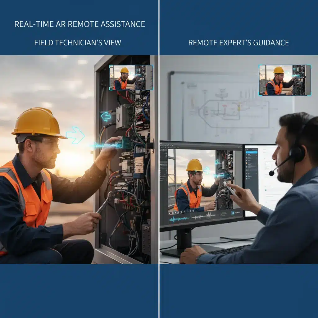 Field technician receiving remote AR assistance from an expert for complex repair