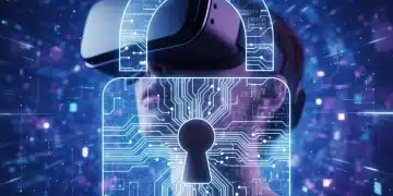 Futuristic padlock securing a virtual reality environment