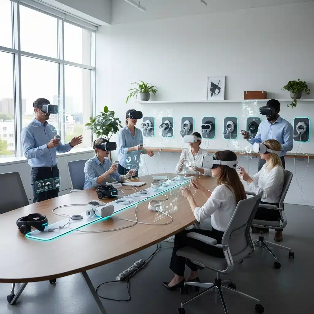 Professionals using commercial VR headsets in a collaborative virtual meeting