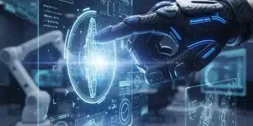 Futuristic haptic glove interacting with holographic display