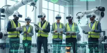 Industrial workers using VR headsets for safety training, demonstrating OSHA compliance.