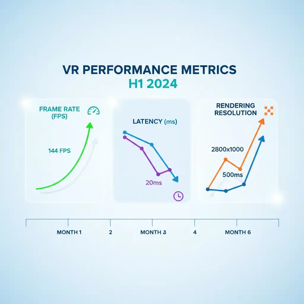 Infographic displaying key VR performance metrics and their trends over six months.