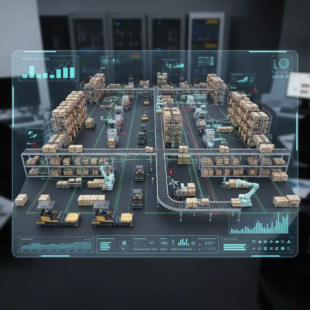 Virtual reality simulation of a warehouse layout for logistics optimization
